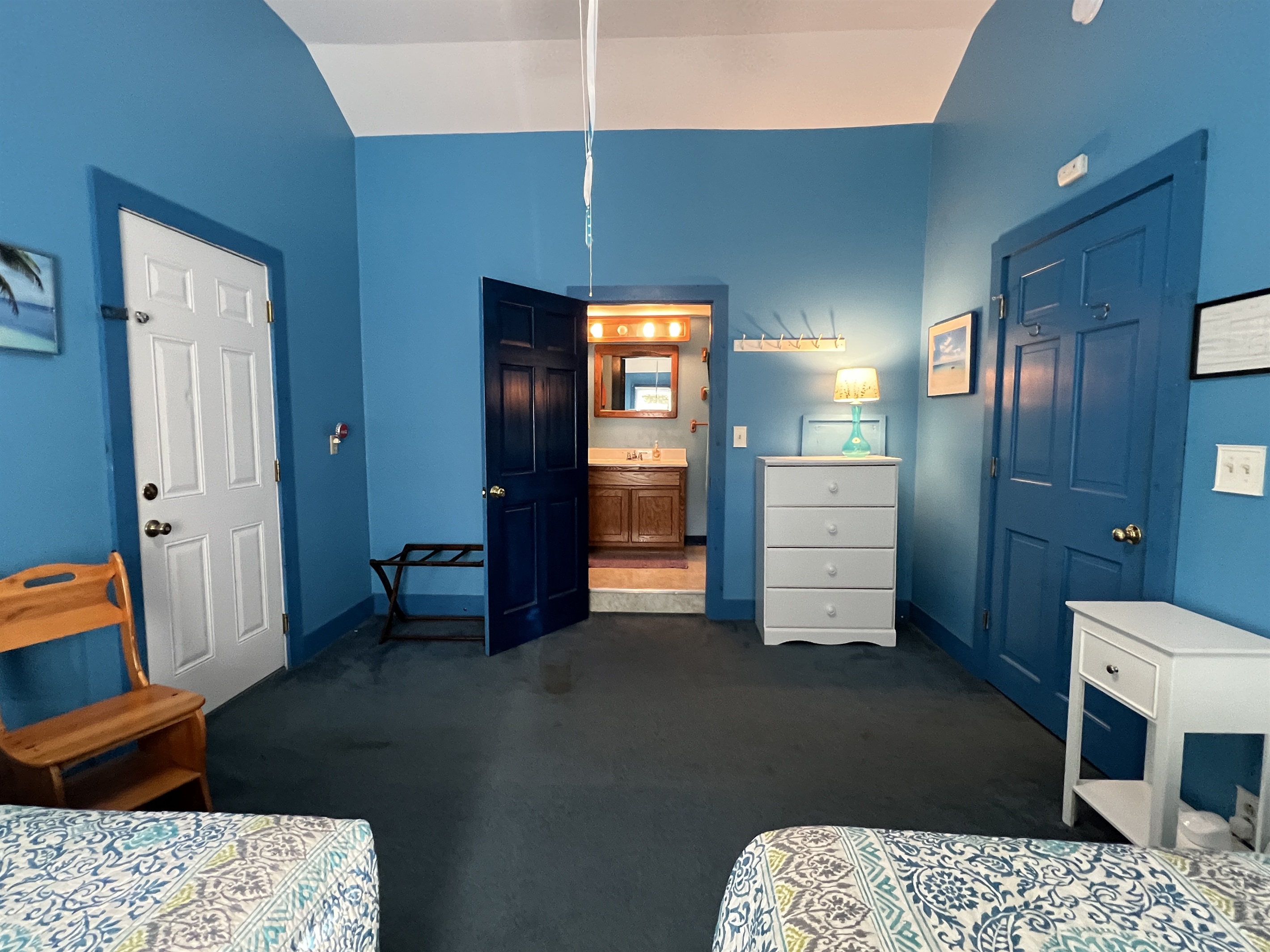 Dandelion apartment view into bathroom. The door on the right leads to the main house, the door on the left leads to the apartment.