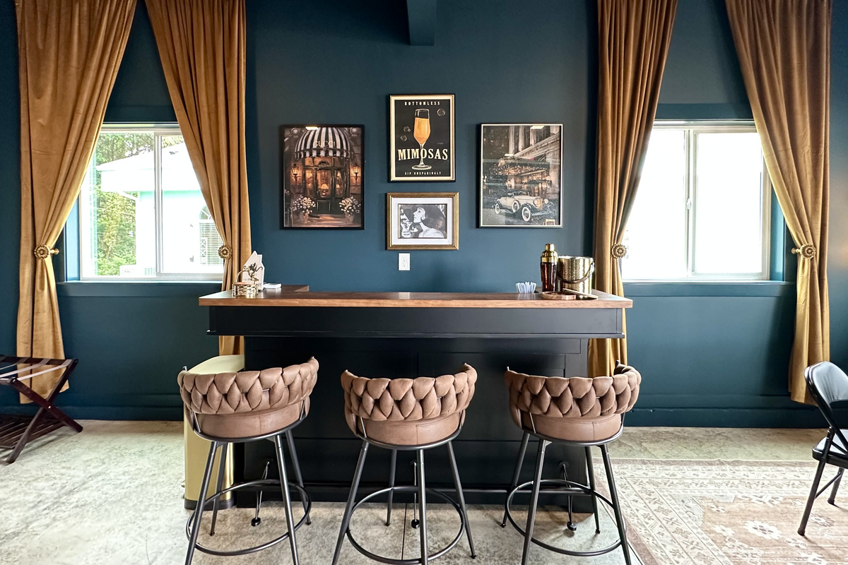 The bar in the Octopus Room — pull up a velvet stool for cocktails, mocktails and late-night conversation.