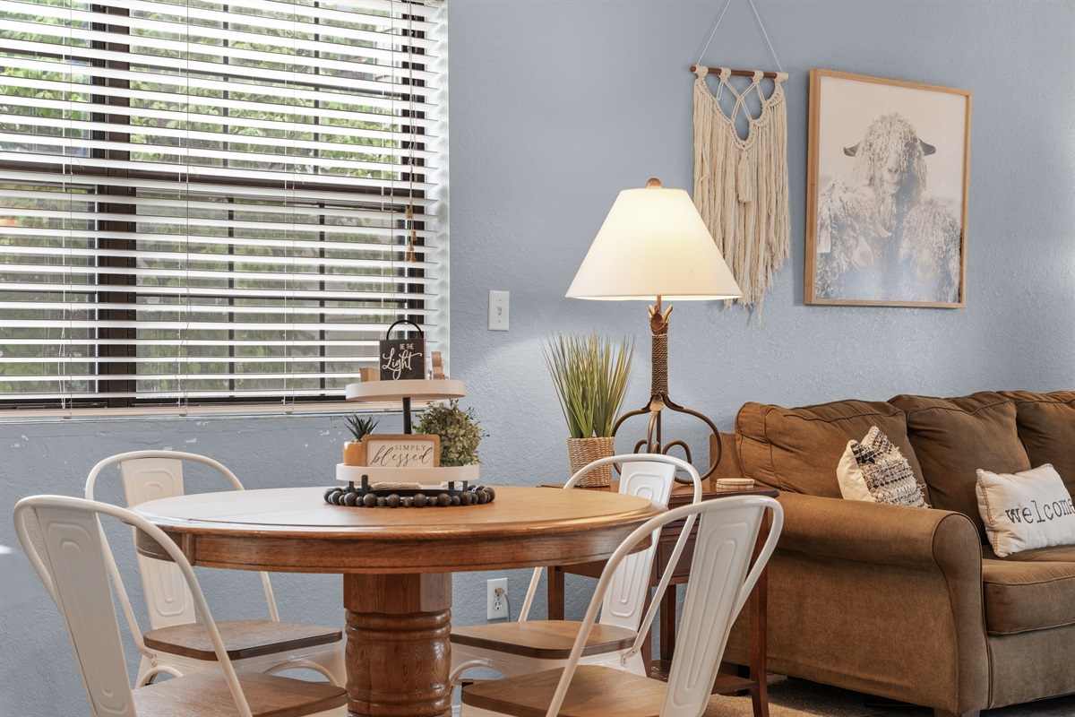 A simple dining setup works well for takeout nights, cards, or a quick breakfast.