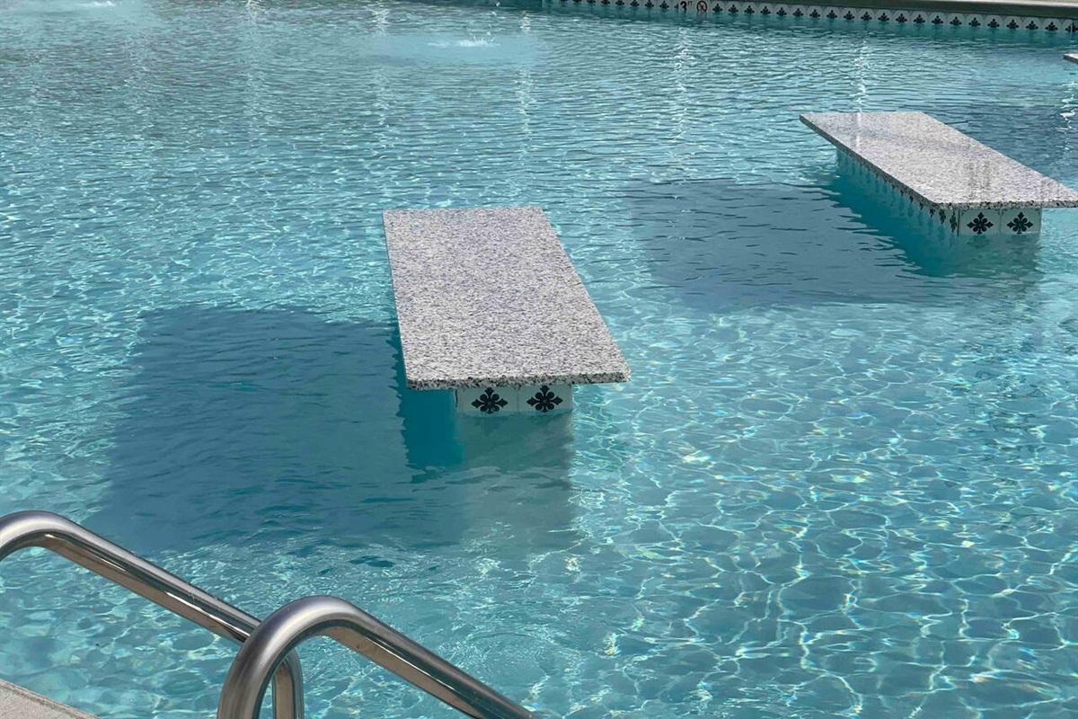Crystal blue waters with table tops