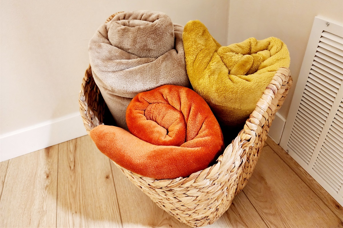 Comfy throw blankets are included