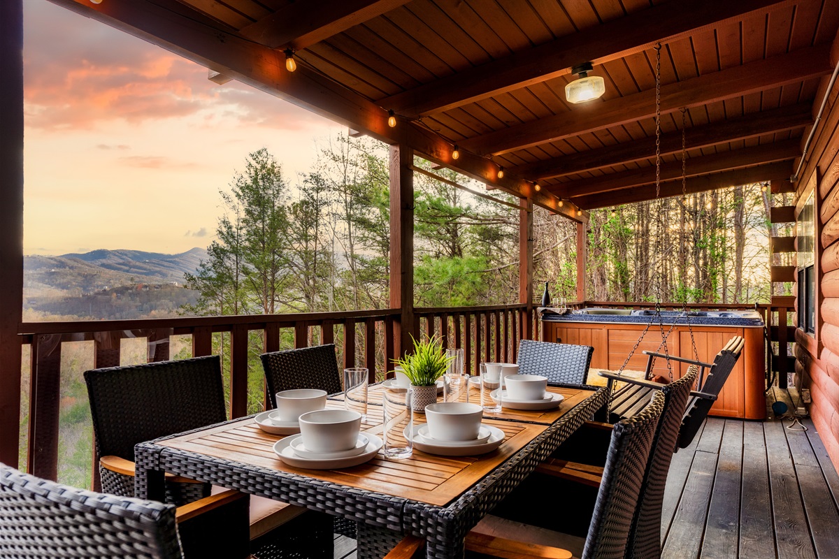 Property Managed By KickbackStays.com; This place has a serene outdoor dining experience, offering stunning views of hills and trees. We very much enjoyed our stay.