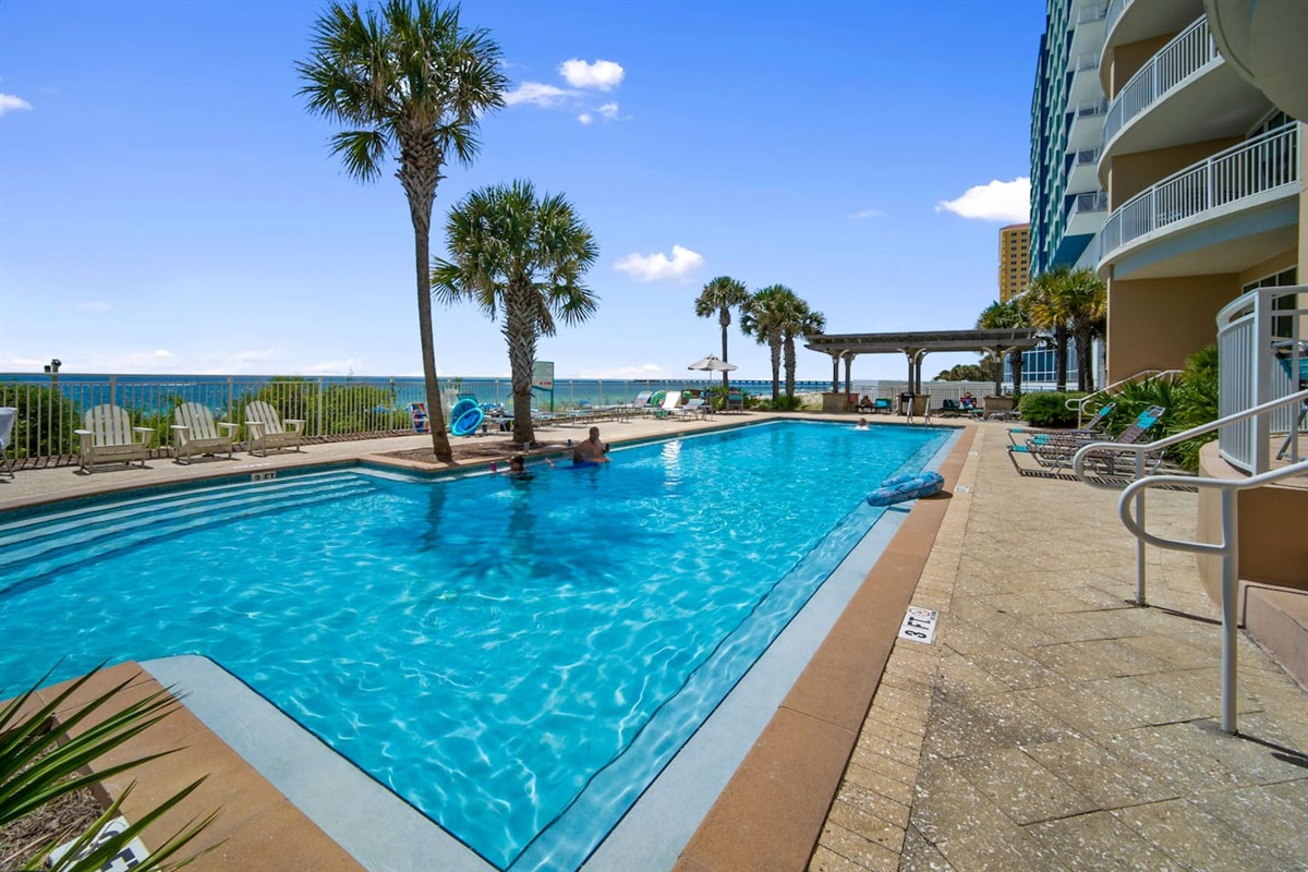 Gulf front, beach view pool at Aqua Resort in Panama City Beach, FL.