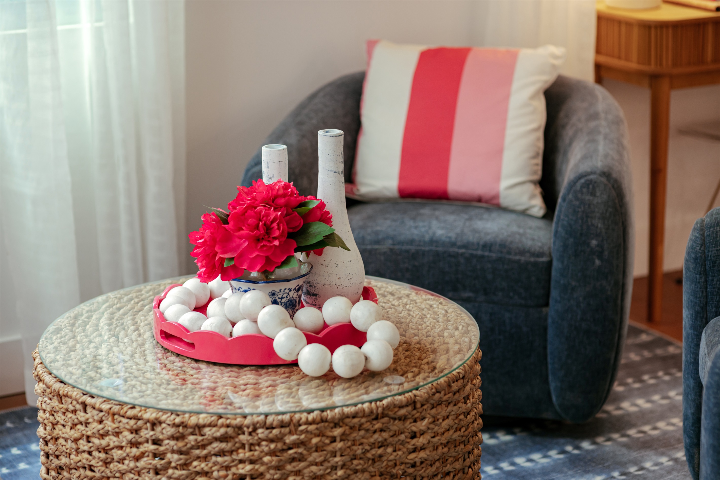 The office area is cozy yet spacious, with plenty of room for intimate conversations or working from the desk.