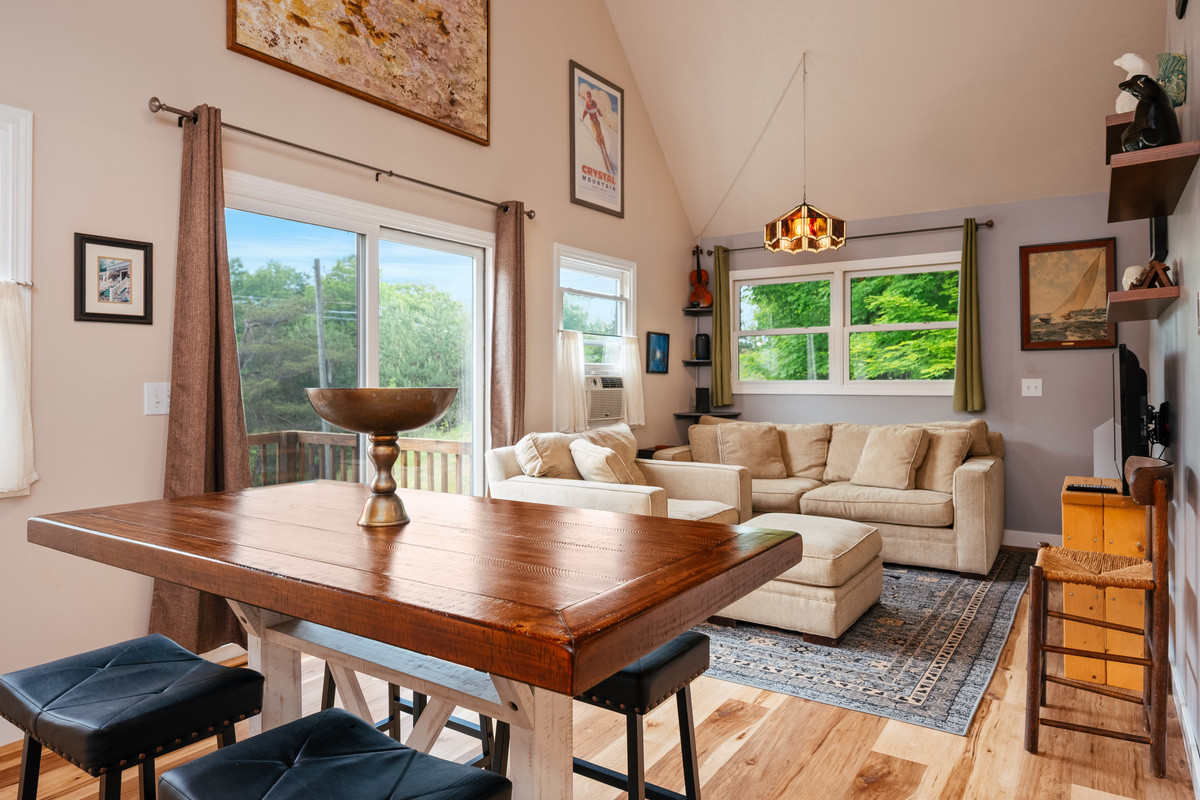 Vaulted Great Room with Forest Views