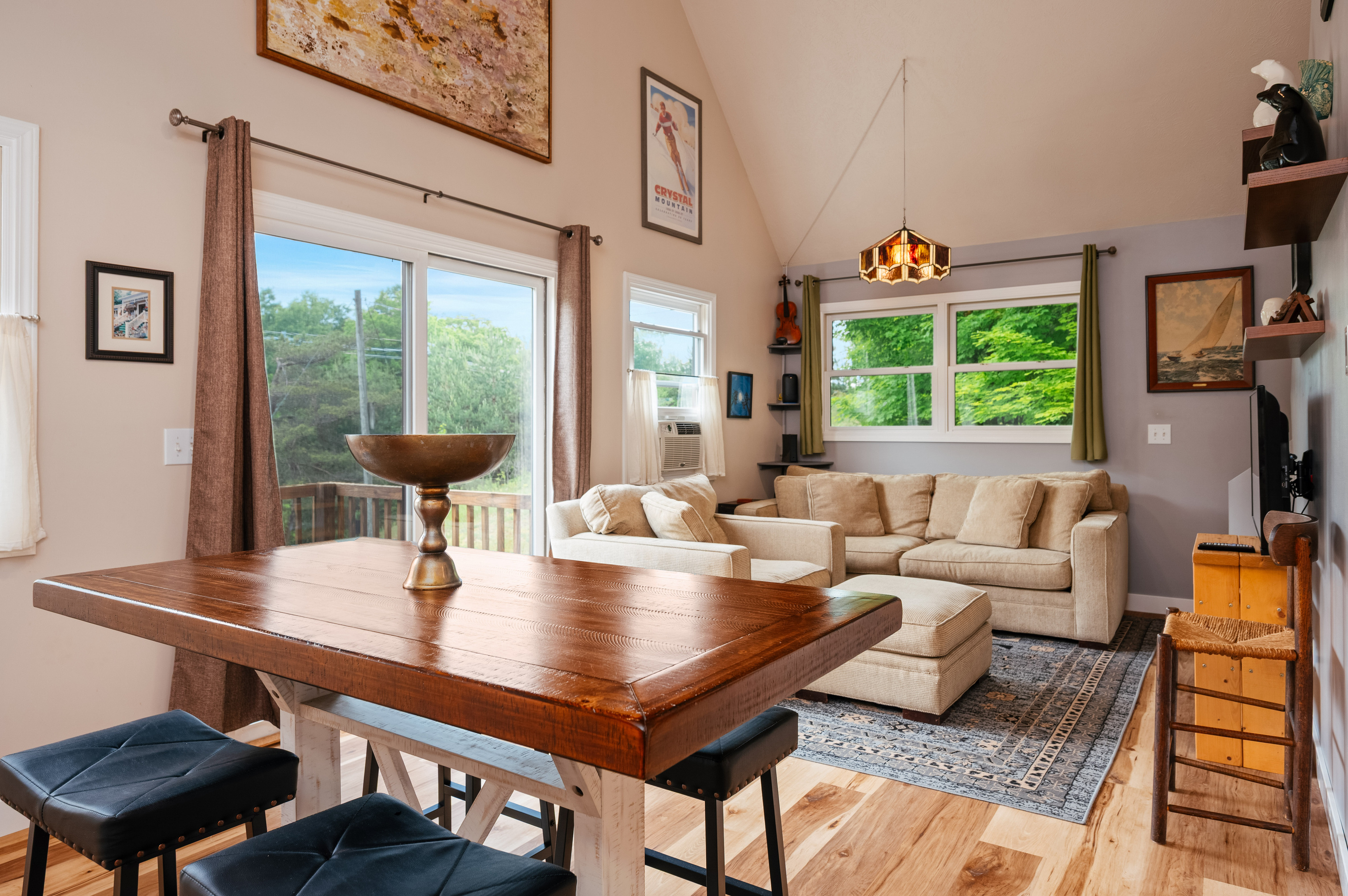 Vaulted Great Room with Forest Views