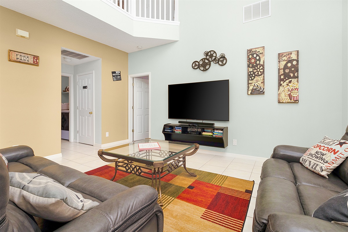 The game room and the king suite are just off the great room.