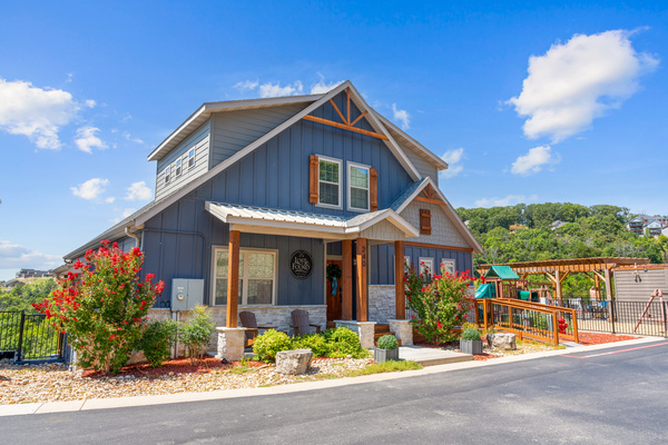 Front of lodge. Right next to playground and outdoor pool!