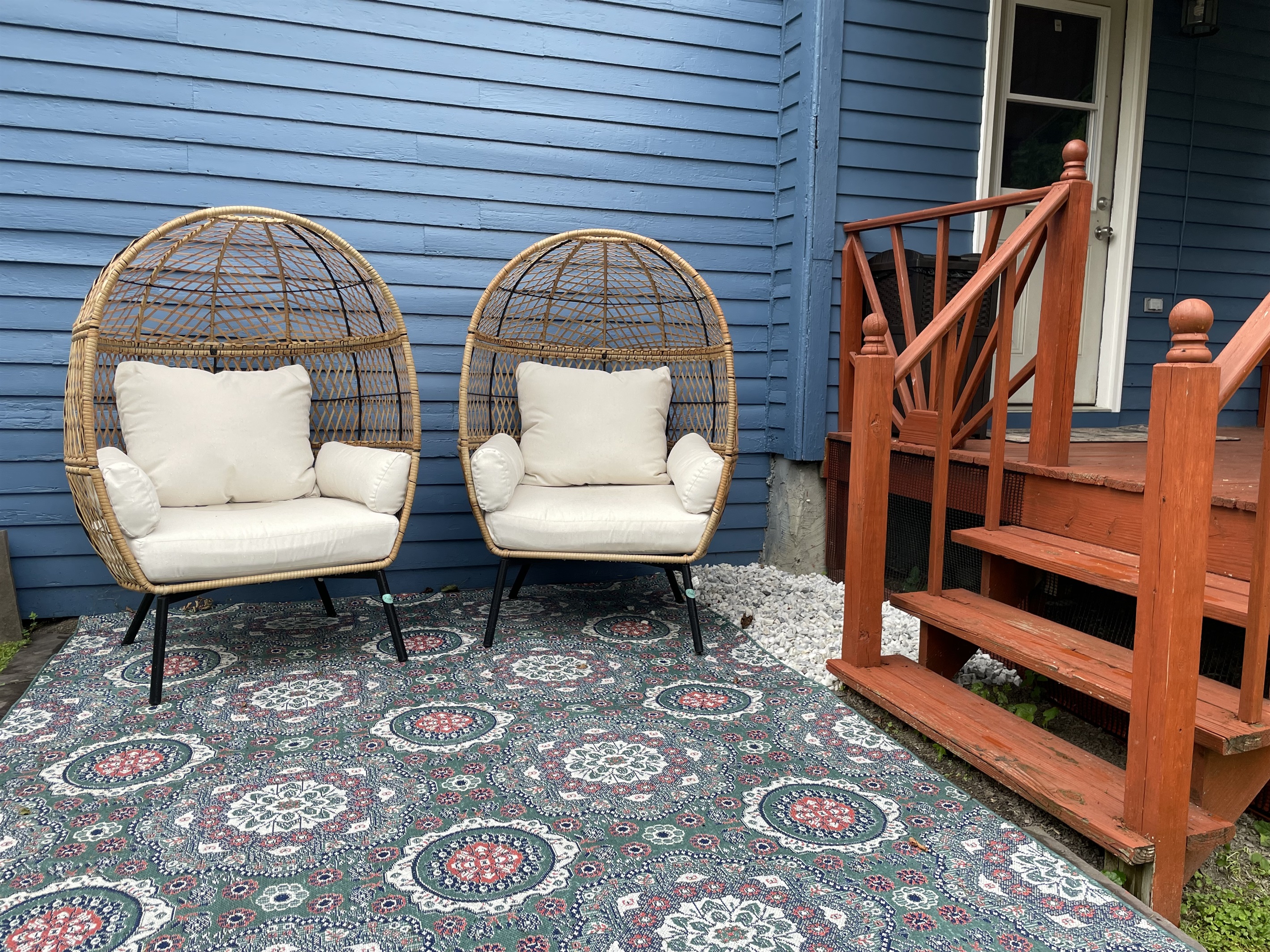 Cozy seating next to side porch