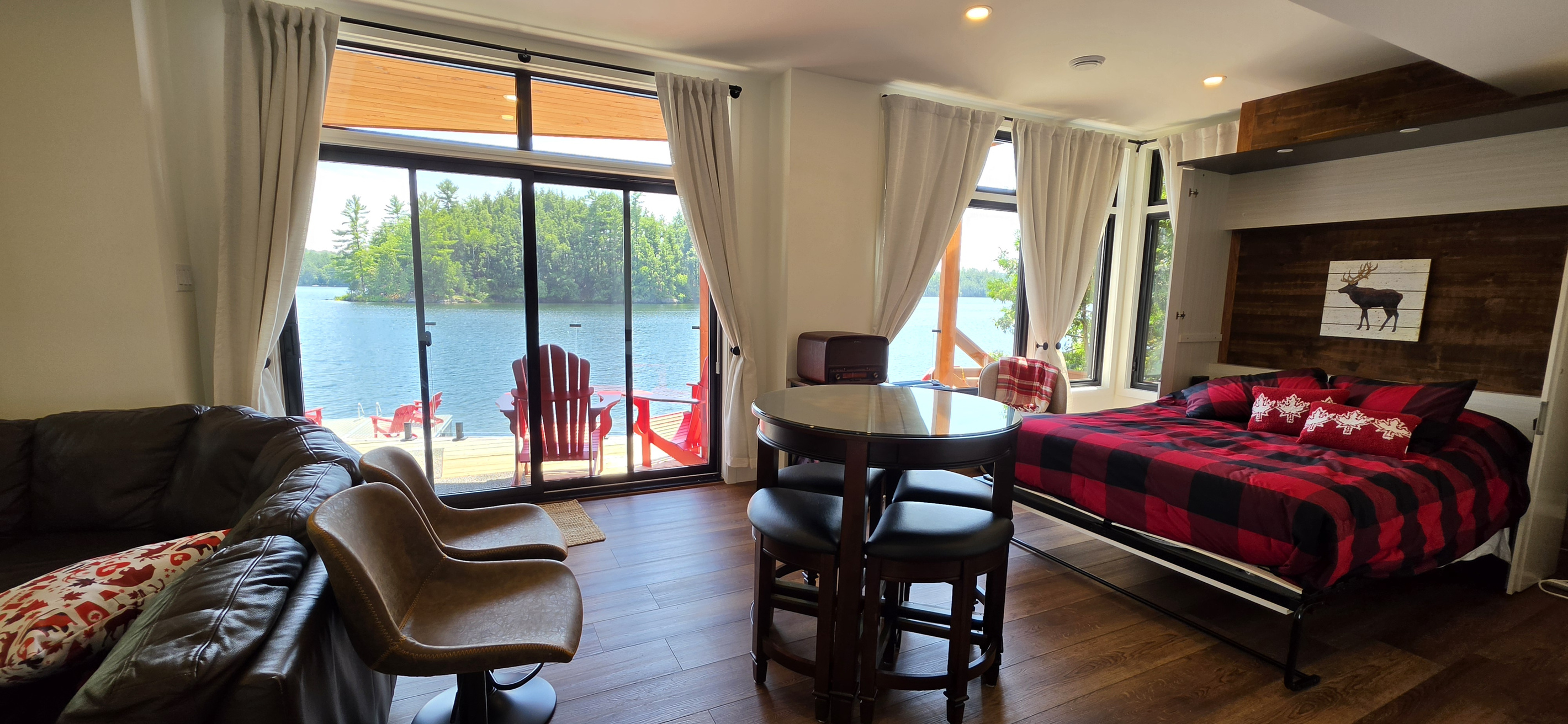 Expanded view of lower floor with extended Murphy bed
