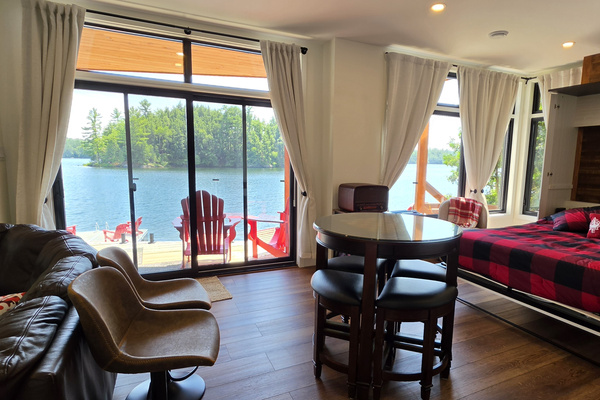 Expanded view of lower floor with extended Murphy bed