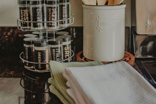 Stocked with kitchen essentials, including spices and cooking basics