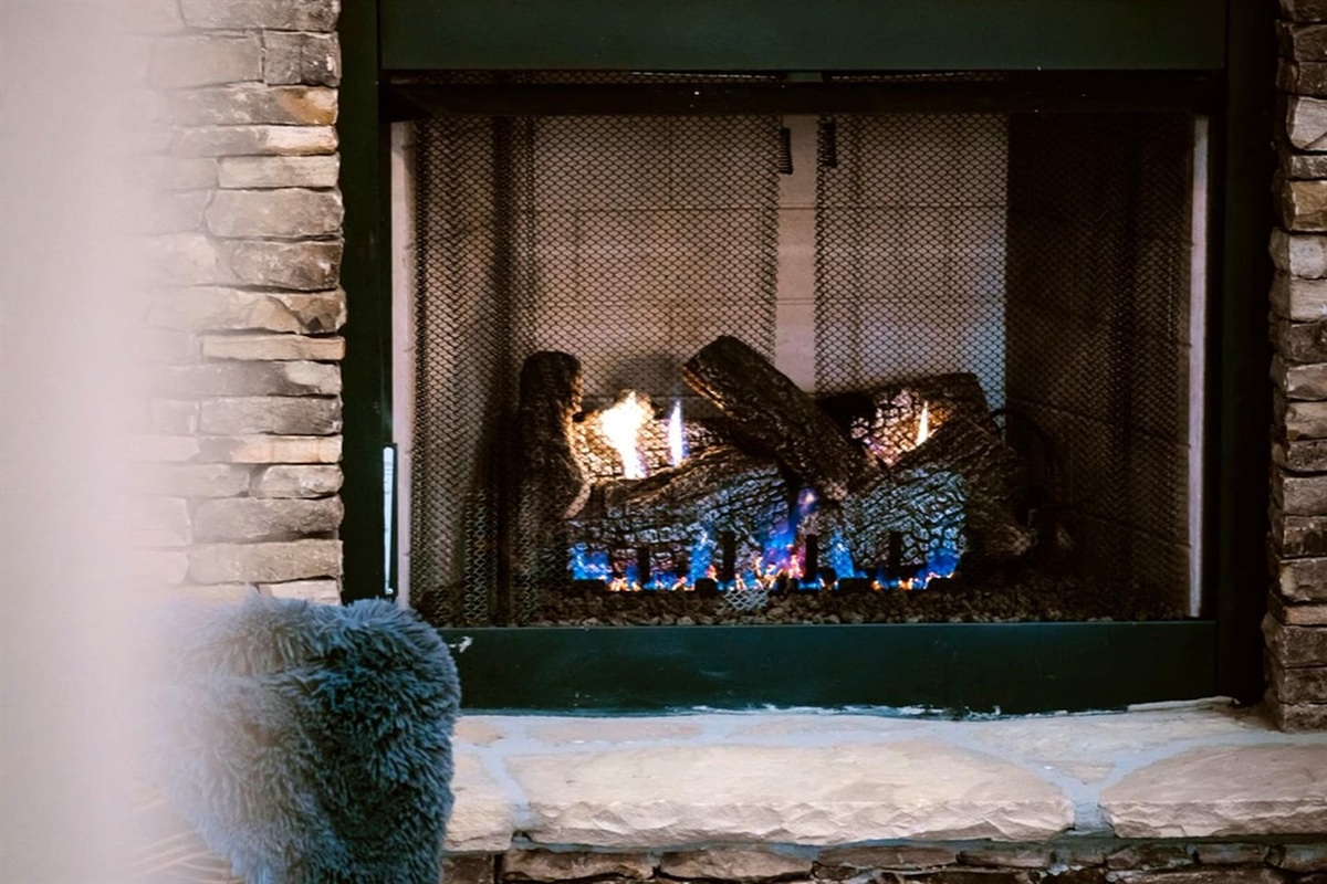 Gas log fireplace for cozy fall and winter nights.