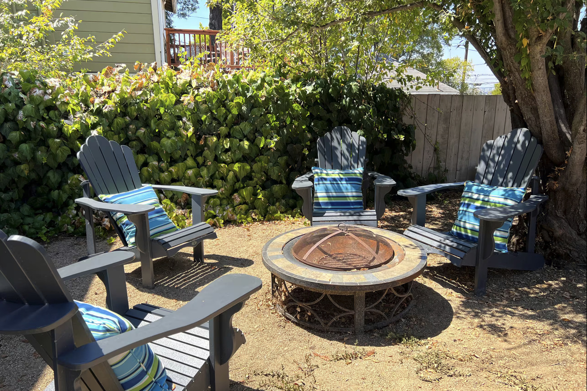 4 Person communal seating with a fire pit.  (Not available during California wildfire season)