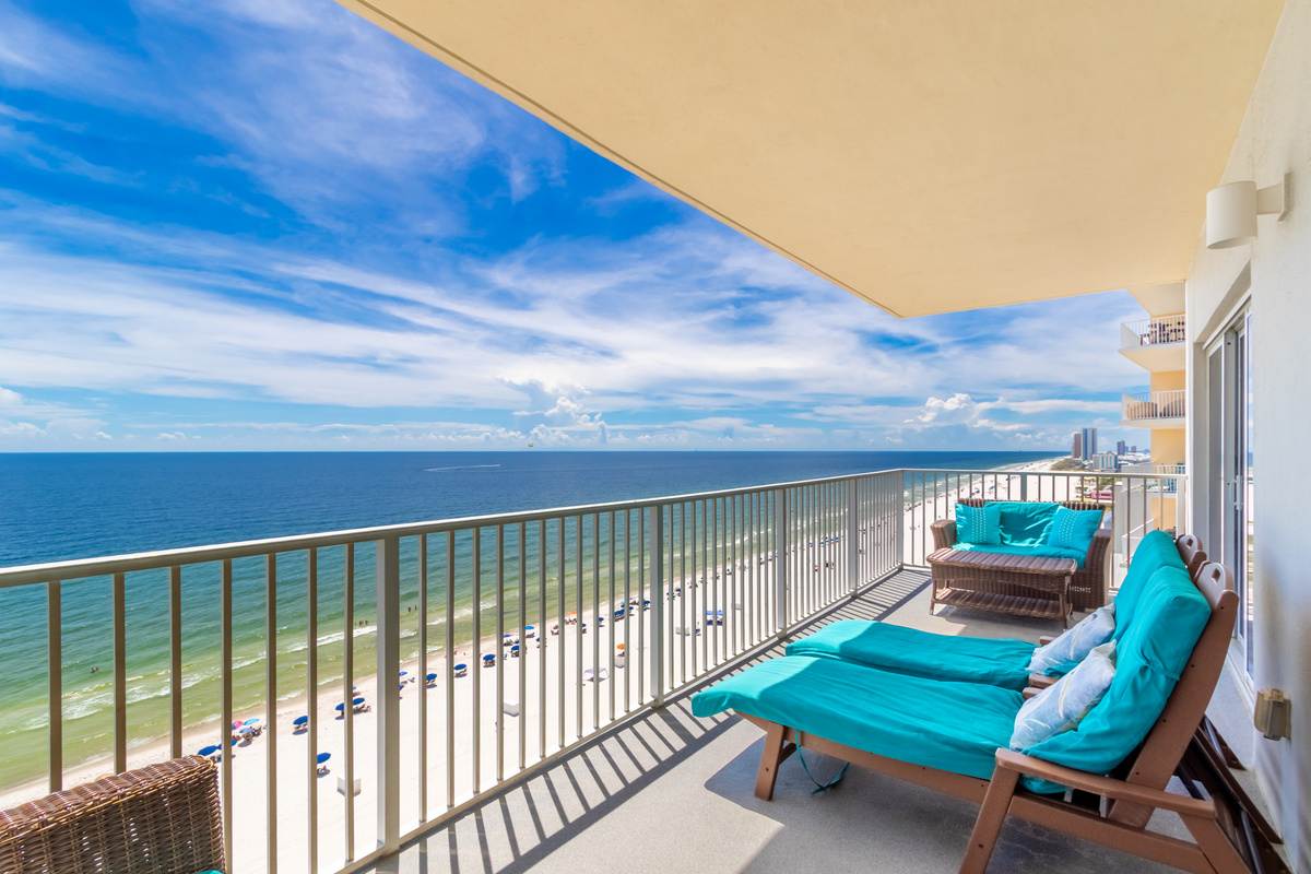 Private balcony with sweeping coastline and Gulf views.