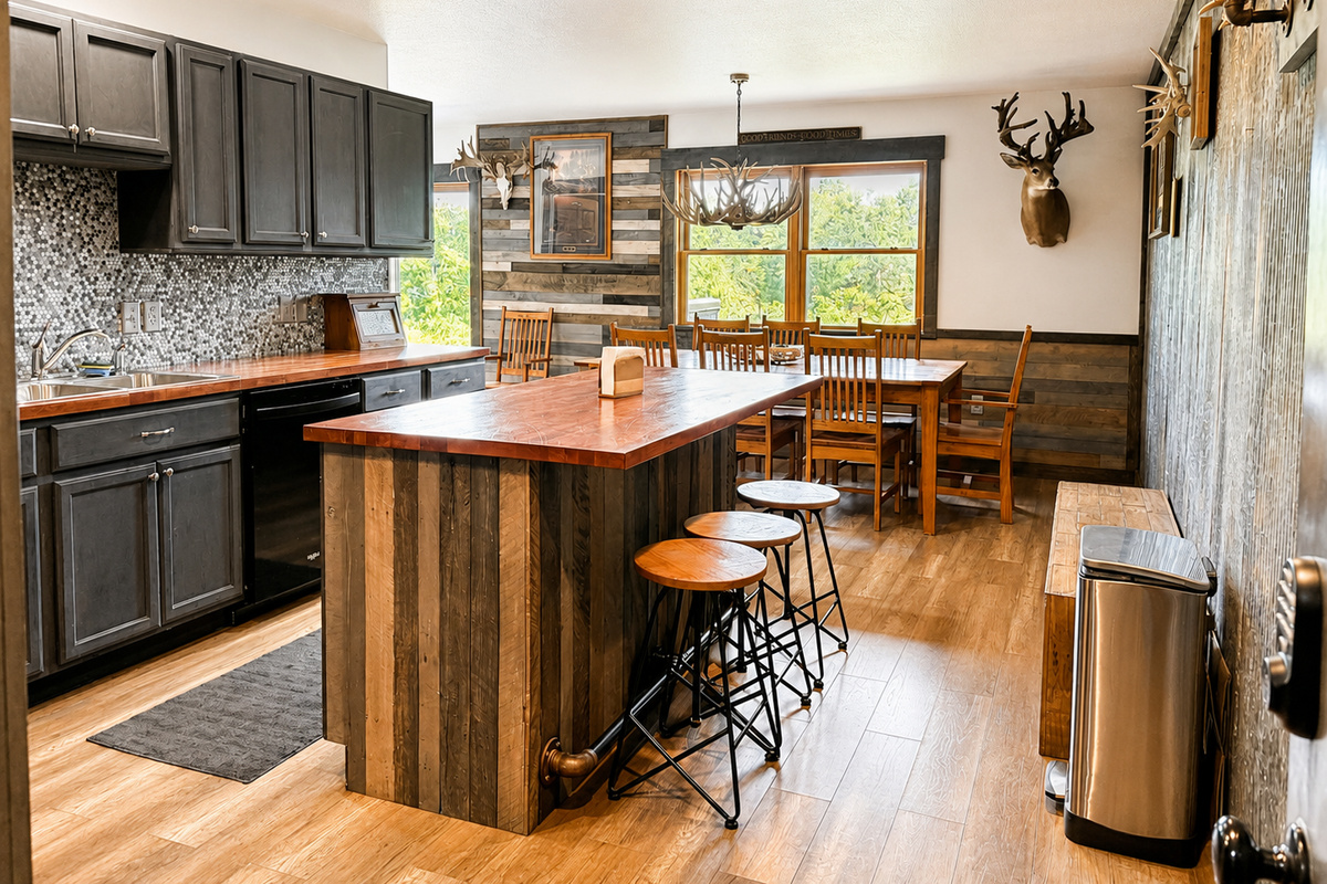 Fully equipped kitchen with a large island and extra seating, ideal for meals, snacks, and group hangouts.