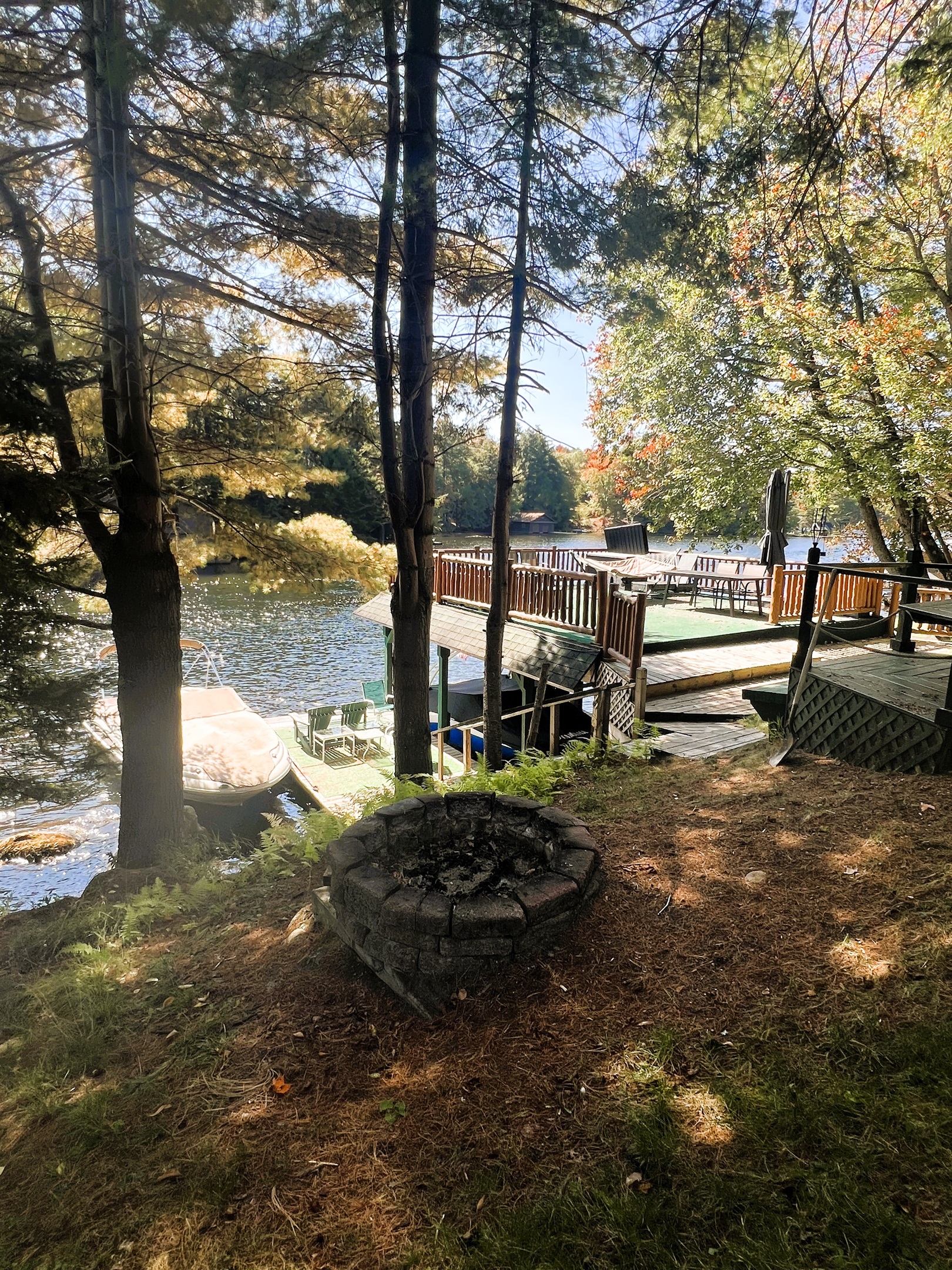 Firepit and boathouse