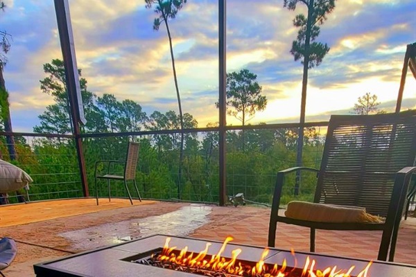 Beautiful sunrise on cool morning under patio.