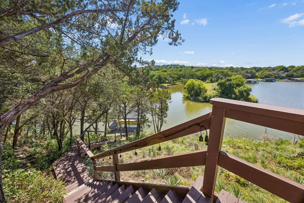 Private stairs leading from the home to the lake and dock.