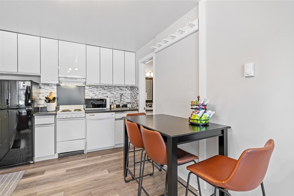 There is ample seating around the kitchen table for your morning breakfast and coffee is provided 