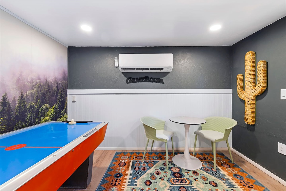 Never sweat losing a game. You don't have to, because the game room has a mini-split air conditioner/heater to keep you feeling perfect any time of year, even when you're getting beat up on the air hockey table by your sister.