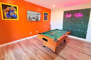 Pool table and 55" TV in the bunk bedroom