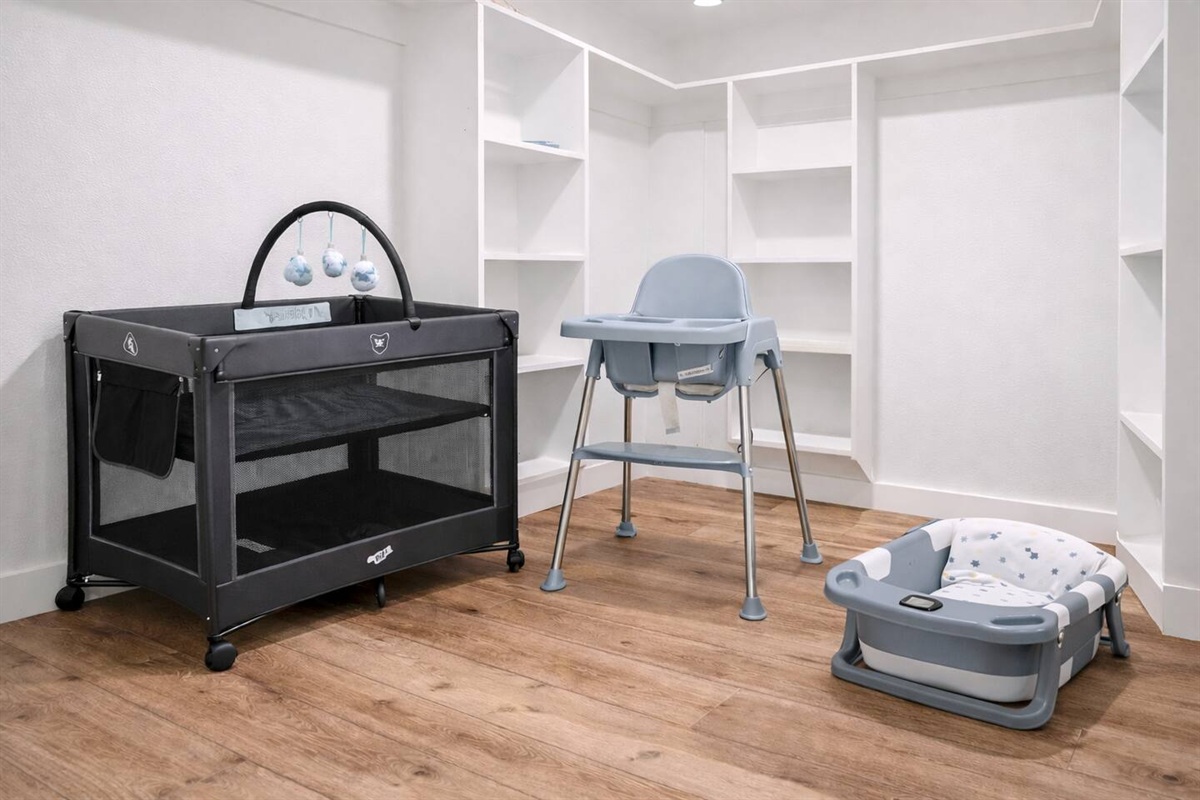 Baby gear is available for use during your stay. Portable playpen with changing table, 4-in-1 convertible high chair, and baby bath.