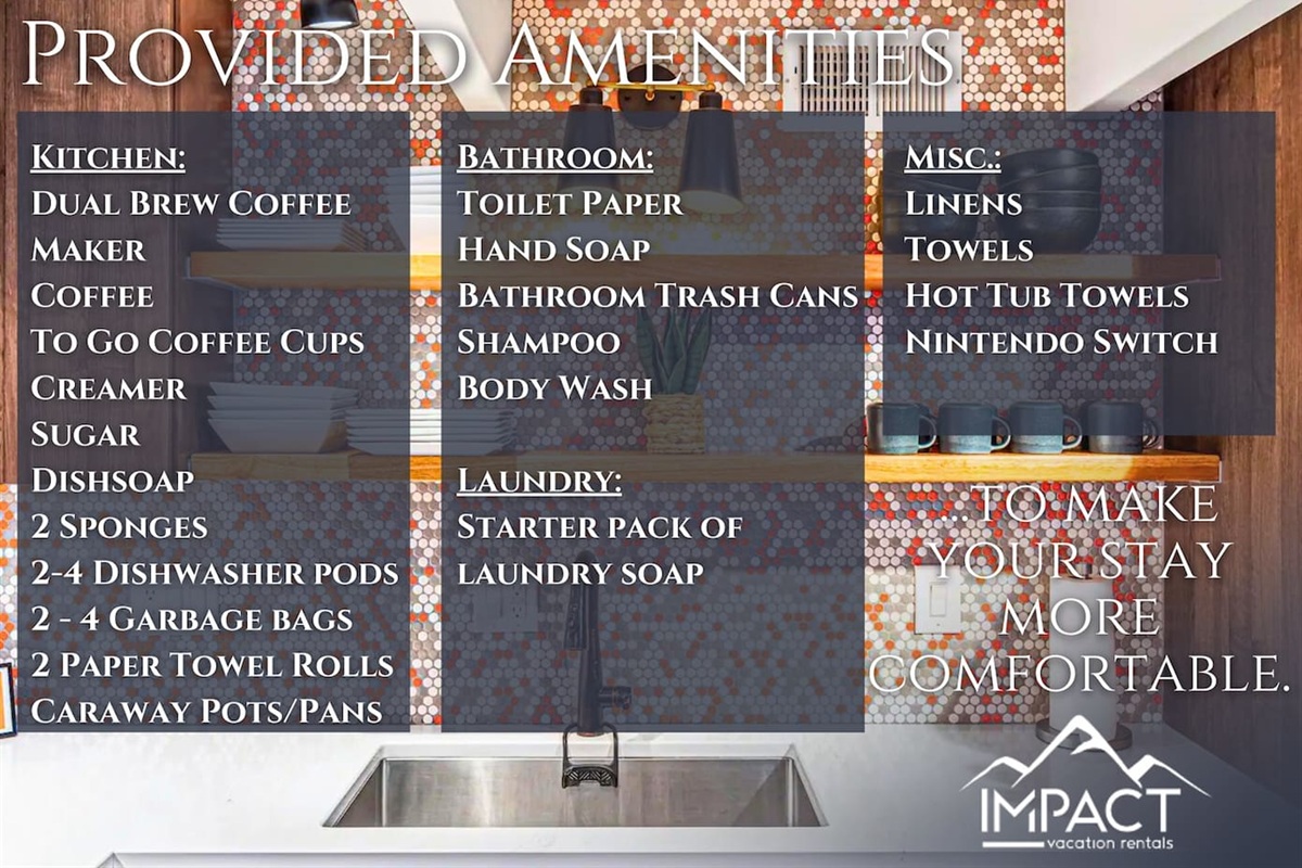 Your comfort is our priority! Enjoy our thoughtfully provided amenities, all set up to make your stay feel just like home.