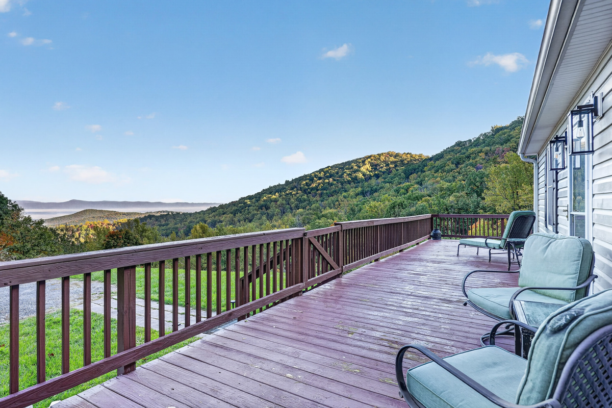 Views of the bordering Shenandoah National Park, valley, and mountains off the front deck.