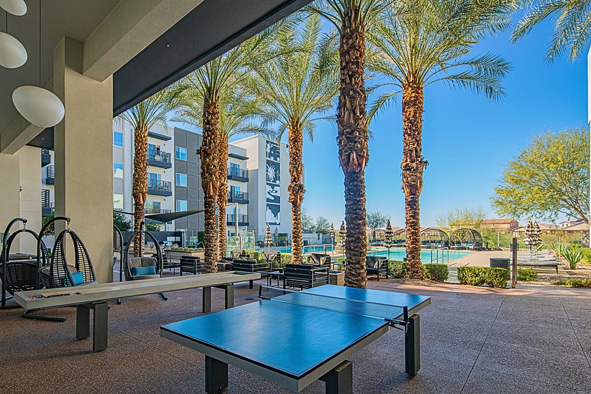Modern social hub with a lively table tennis area!