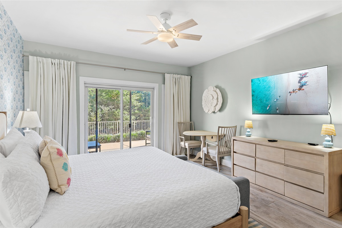 King Bed, Smart TV, Sitting Area, and Private Patio