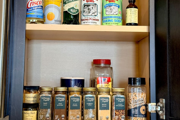Cooking oils and a selection of commonly used herbs and spices are provided.