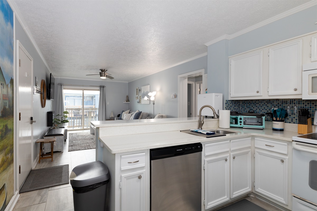 Living room seen from the kitchen area