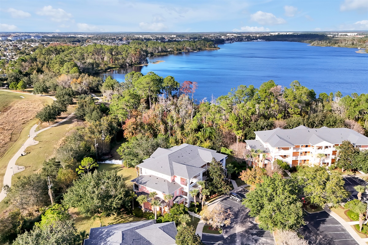 Birds eye view of resort buildings