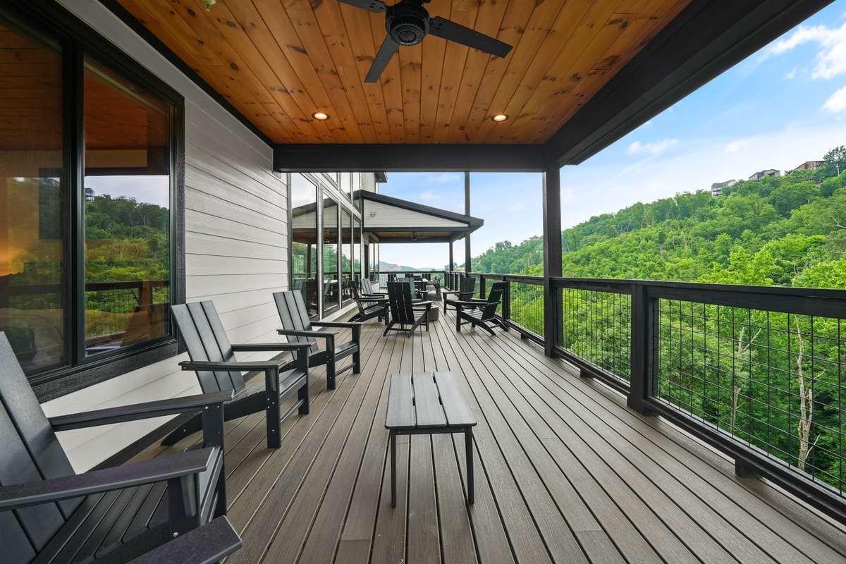 Step outside from your King Suite and settle into the Adirondack chairs & take in peaceful mountain & tree views from the covered deck. Whether it’s morning coffee or quiet evening conversations, it’s the perfect place to relax & enjoy. 