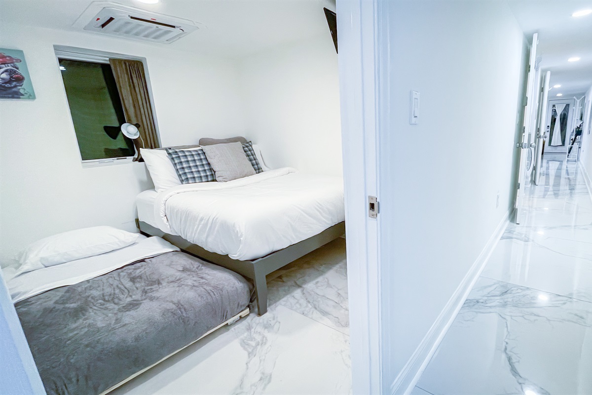 When the trundle bed is pulled out for use, the beds will take up the majority of the room