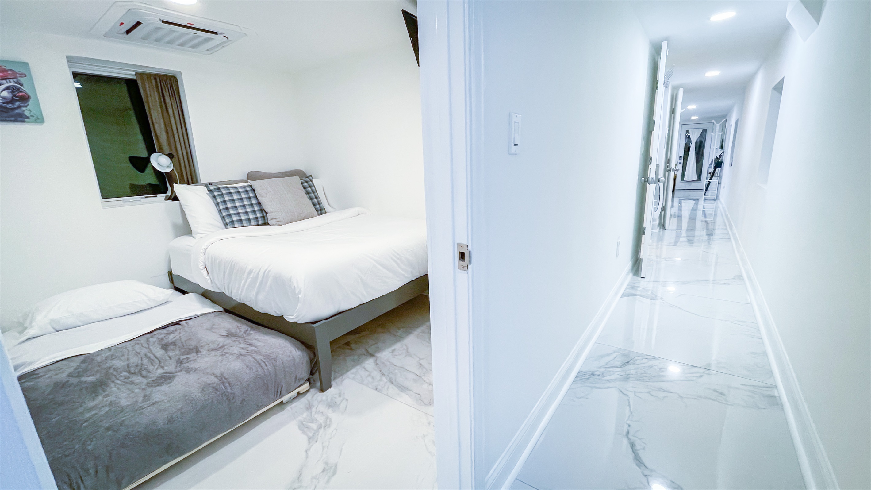 When the trundle bed is pulled out for use, the beds will take up the majority of the room