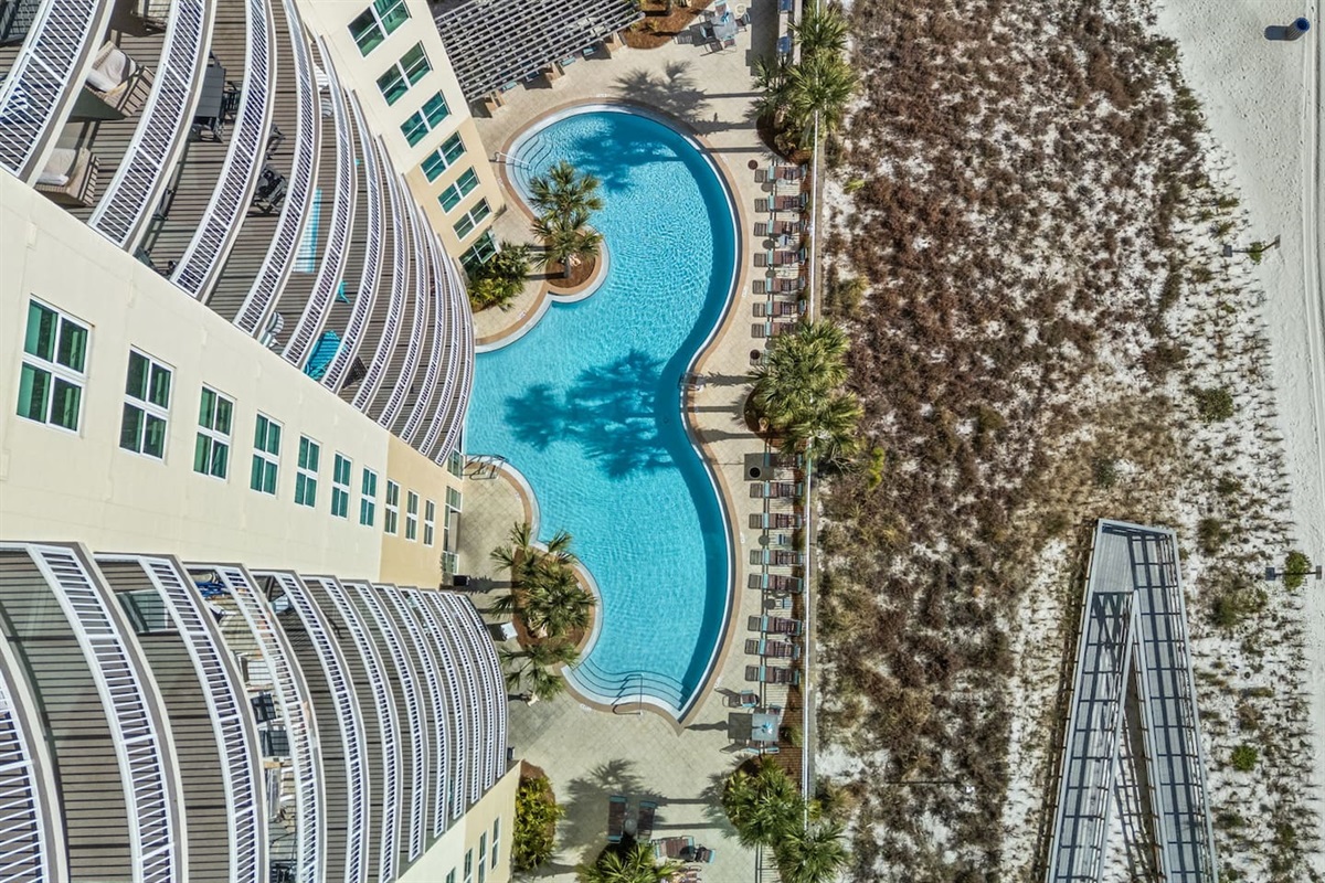 Aerial view of the indoor / outdoor pool.