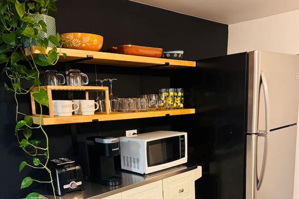 Coffee and beverage station perfect for morning routines.