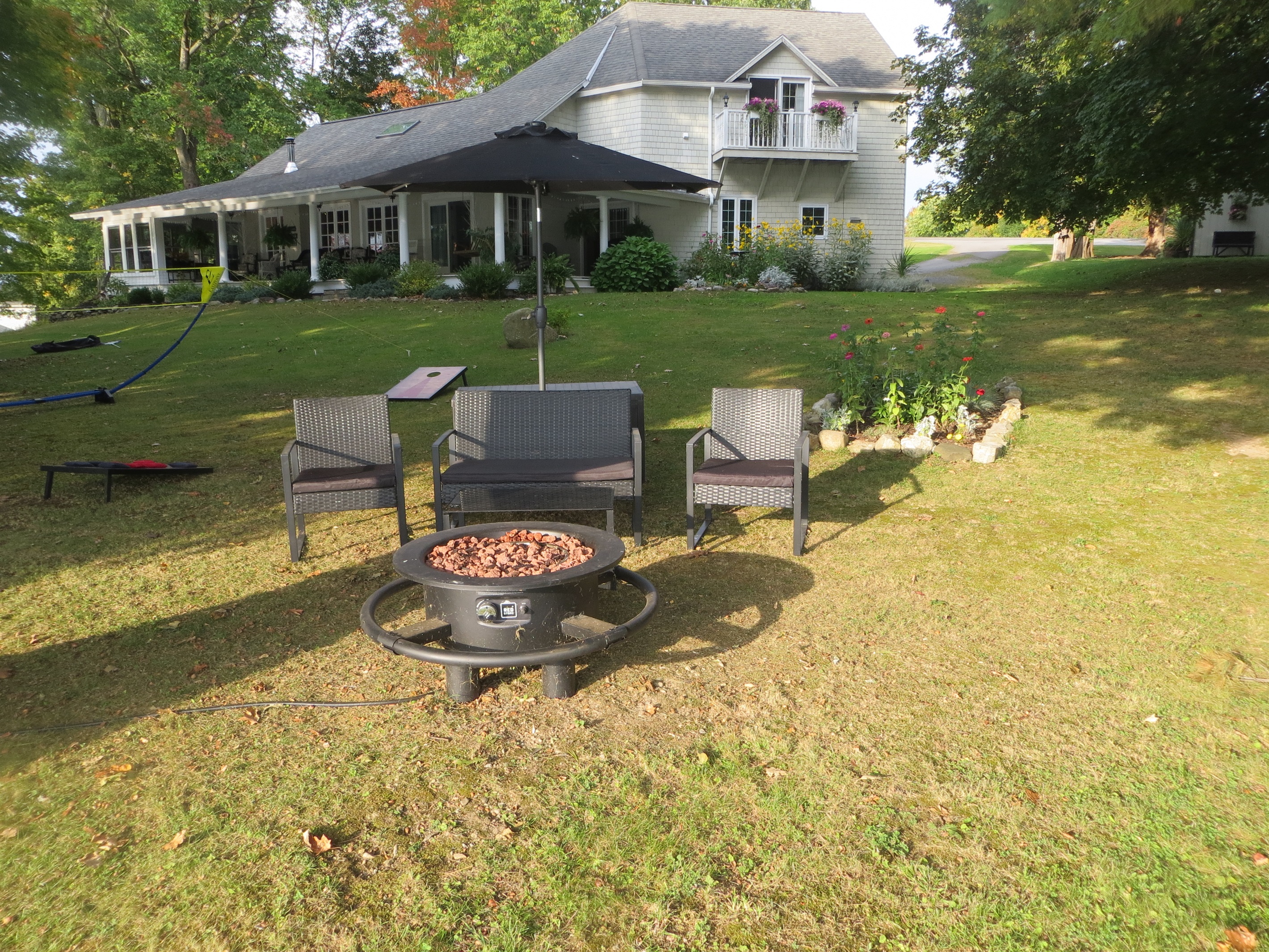 Gas firepit overlooking the water
