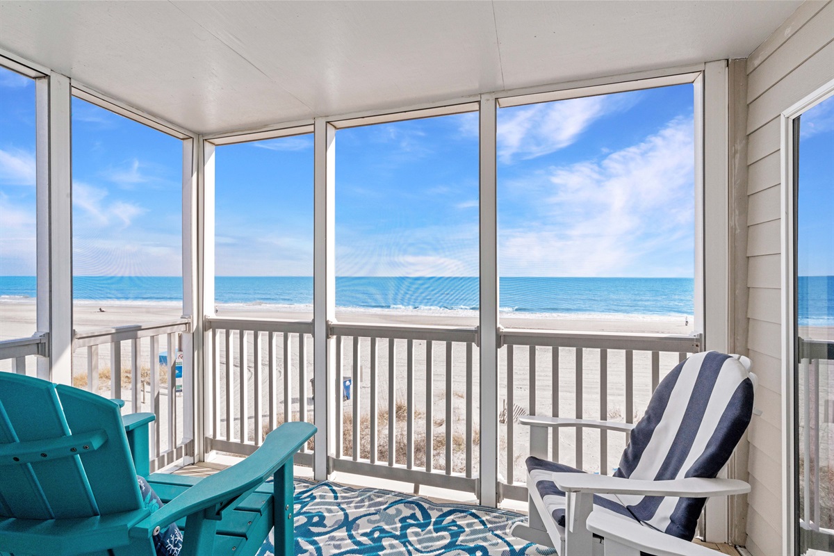 Enjoy a nice cup of coffee and unobstructed ocean views from the extra large oceanfront balcony