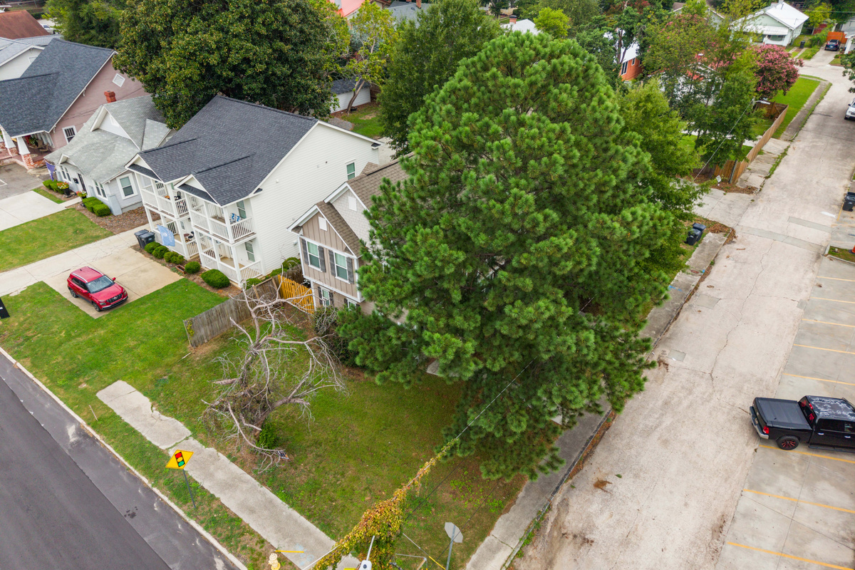 Aerial of Street / Side Yard Home