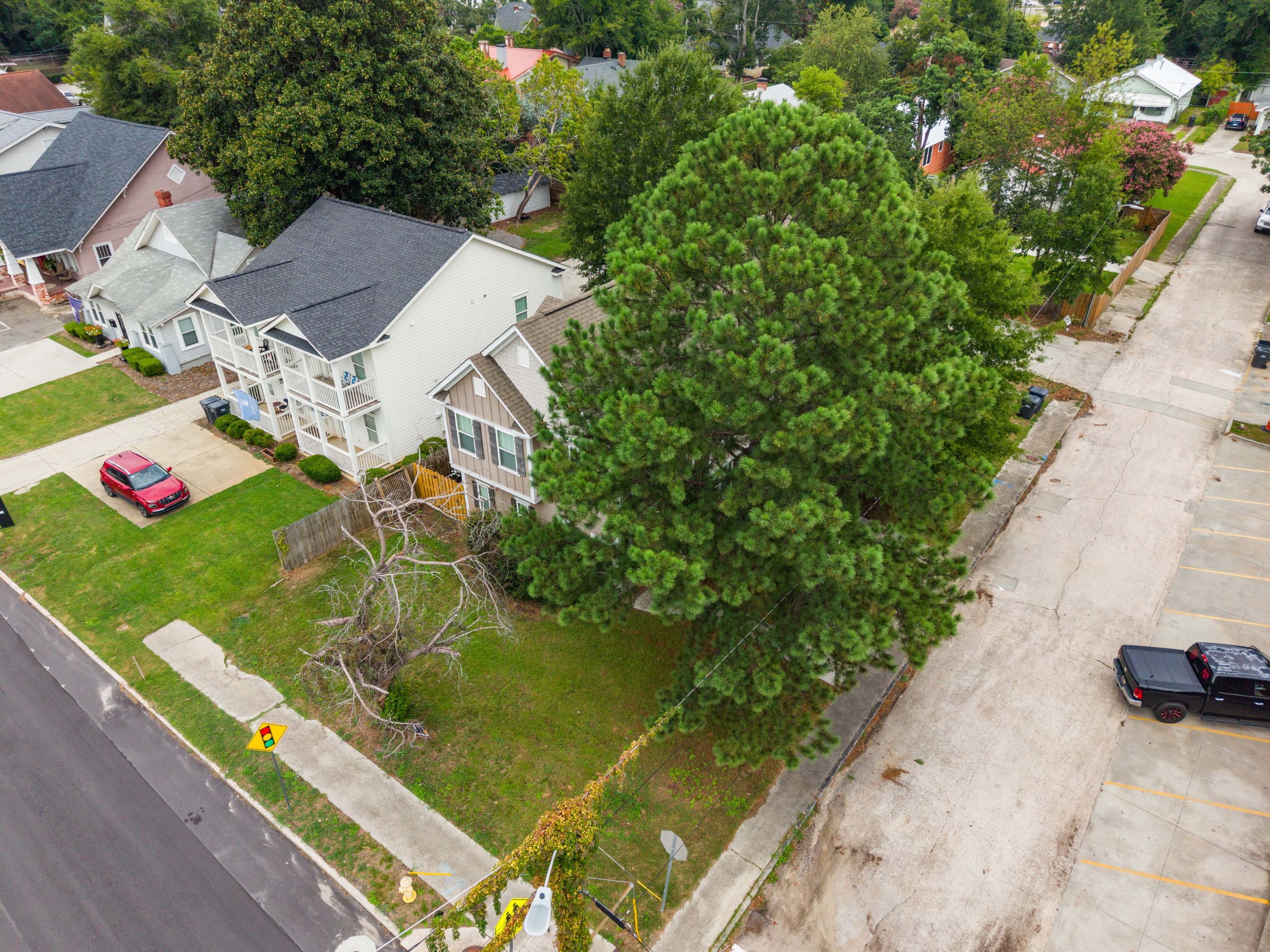 Aerial of Street / Side Yard Home