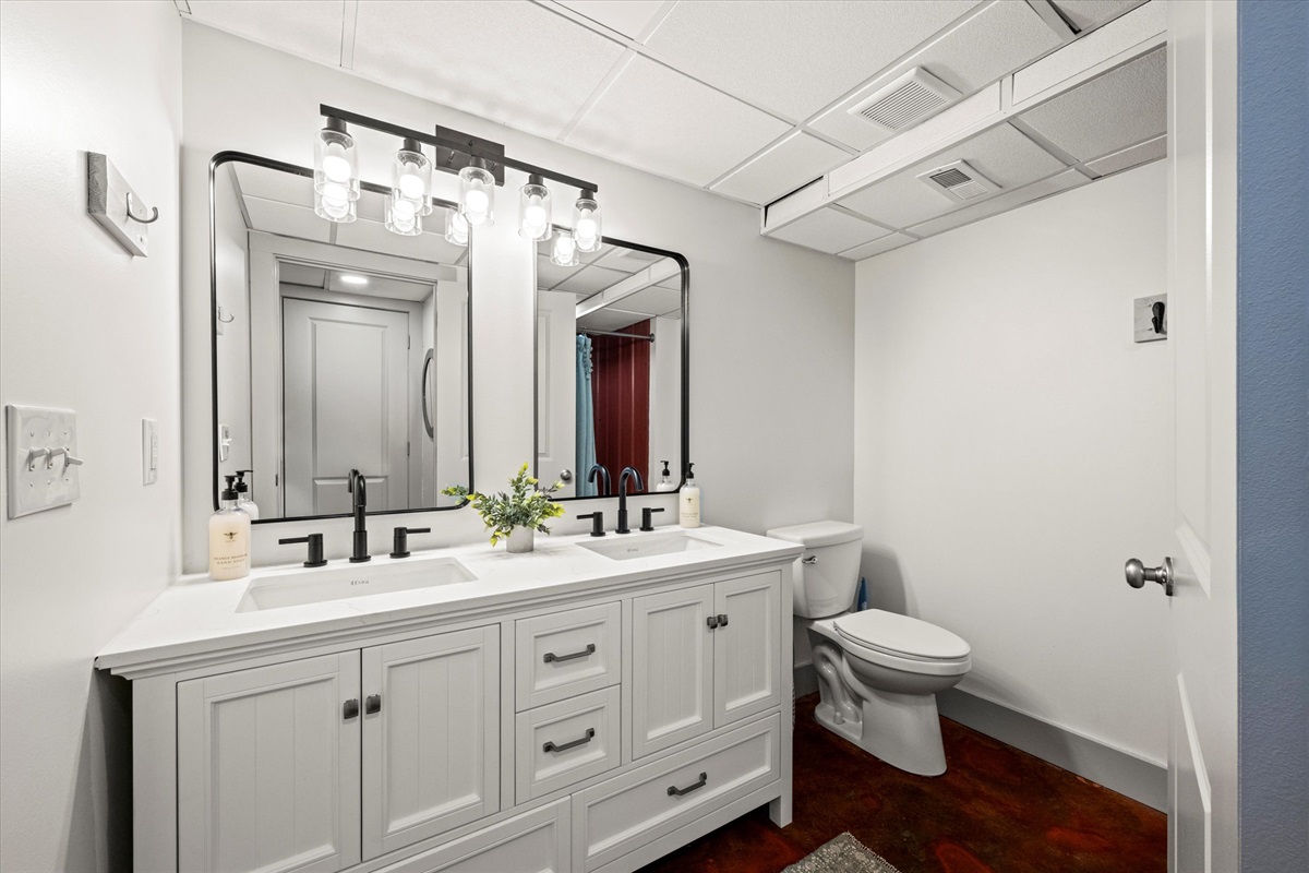 Walk-in shower in lower level bathroom