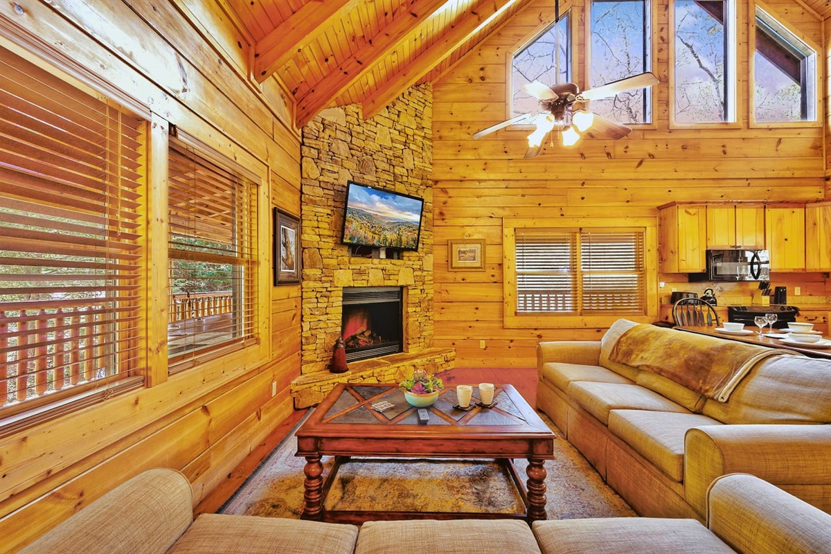 Fireplace is LED for ambiance (does not make heat)