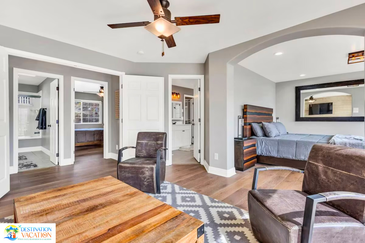 Open living space blending comfort with mountain charm.
