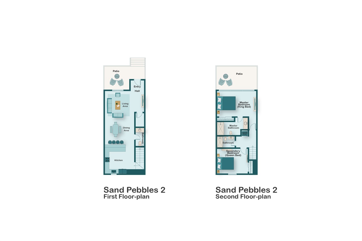 Welcome to Sand Pebbles 2! Gulf View Living Space - Plenty of Comfortable Seating in the Living Room situated around a large Smart TV + Access to the Front Covered Patio overlooking the Gulf of Mexico! View the floor plan for this vacation rental.