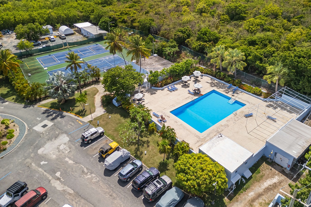 You have access to the pool and tennis courts! We supply the rackets too!