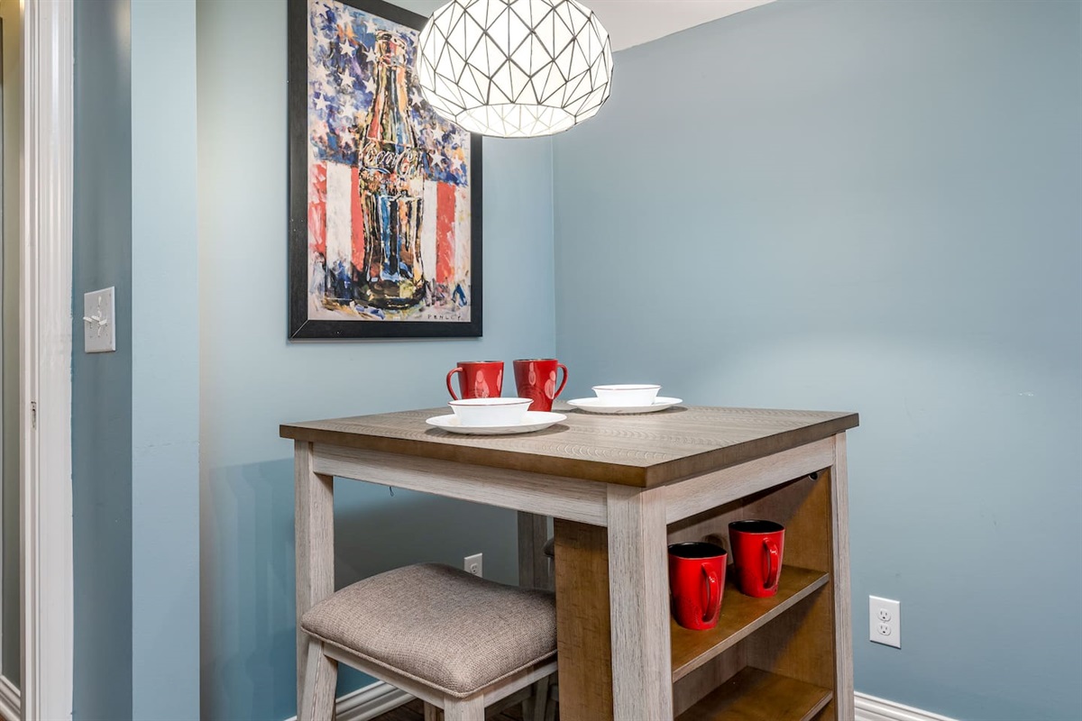 Seating area in kitchen good for breakfast or business.  