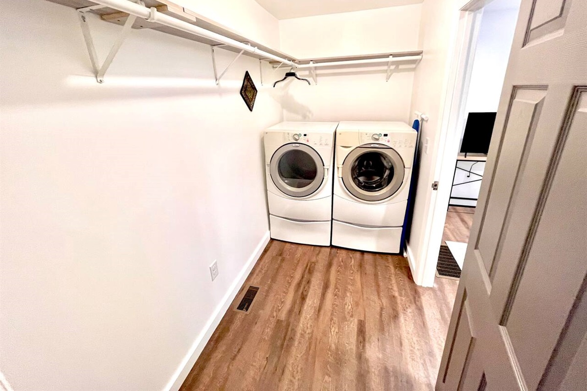 No need for a laundromat - you'll have your own private laundry room equipped with washer and dryer!